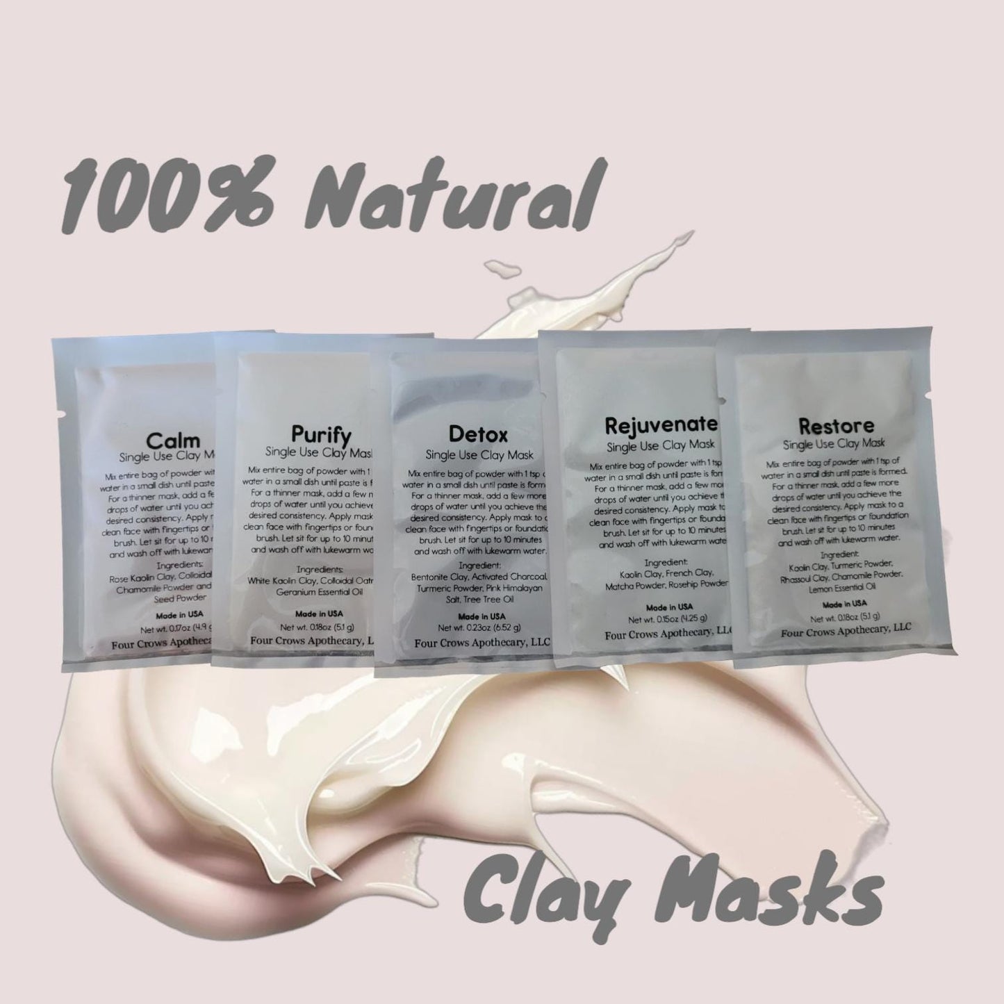 All Natural Clay Facial Masks | Single Use Packets