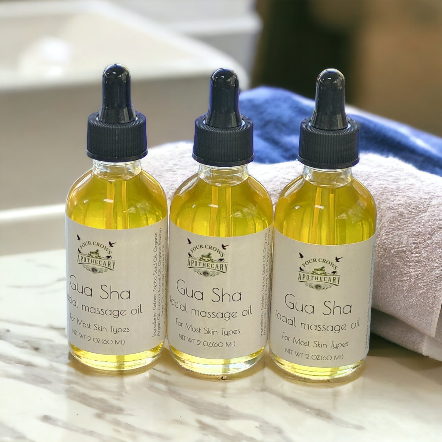 Gua Sha Gift Set~2oz. Facial Massage Oil ~Ultimate at Home Facial Massage Spa Day~ Rose Quartz or Jade