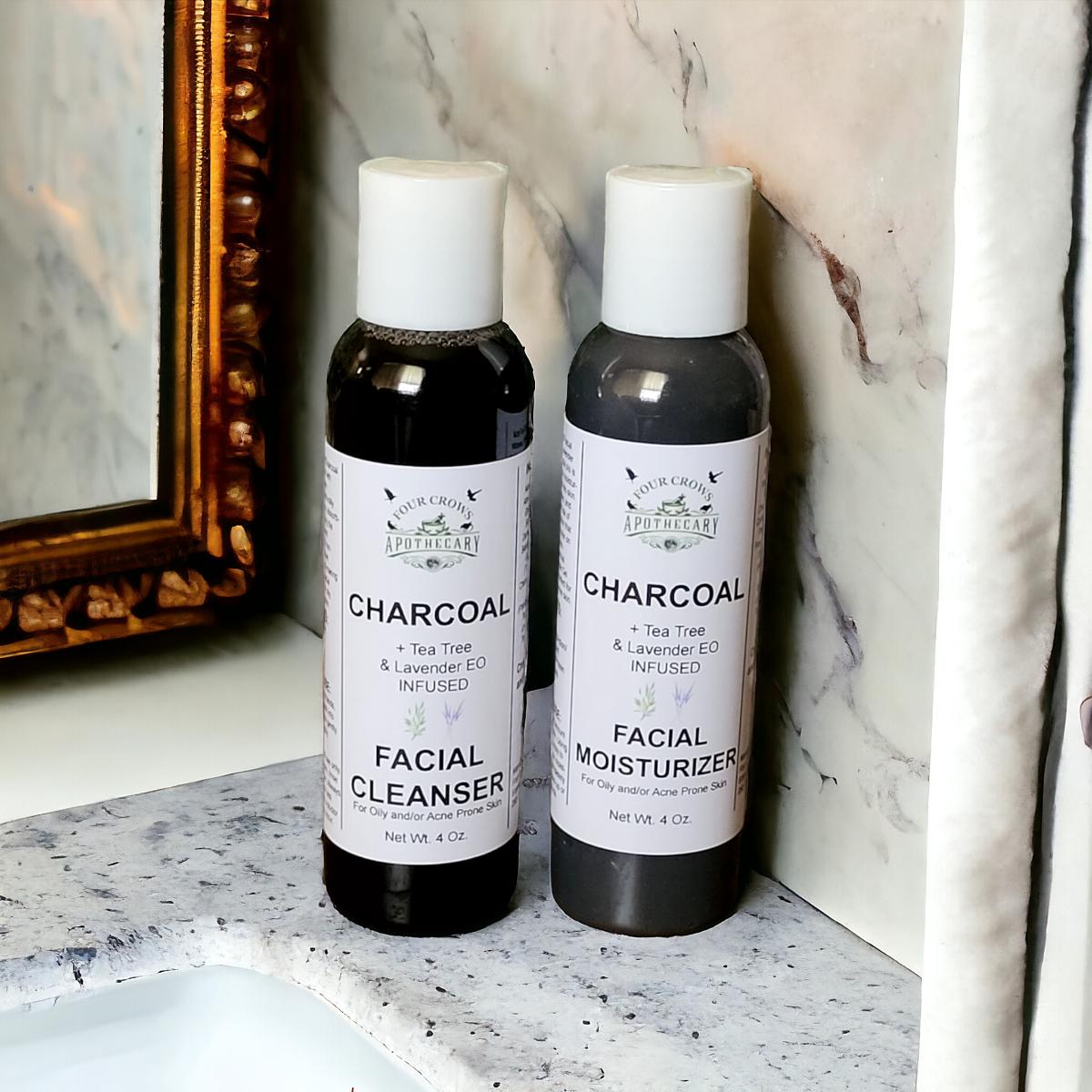 Paraben Free Charcoal Gel Facial Cleanser and Moisturizer with Tea Tree and Lavender Essential Oils