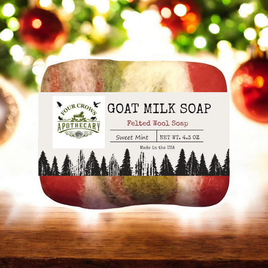 Christmas Yule Felted Wool Goat Milk Soap Bar