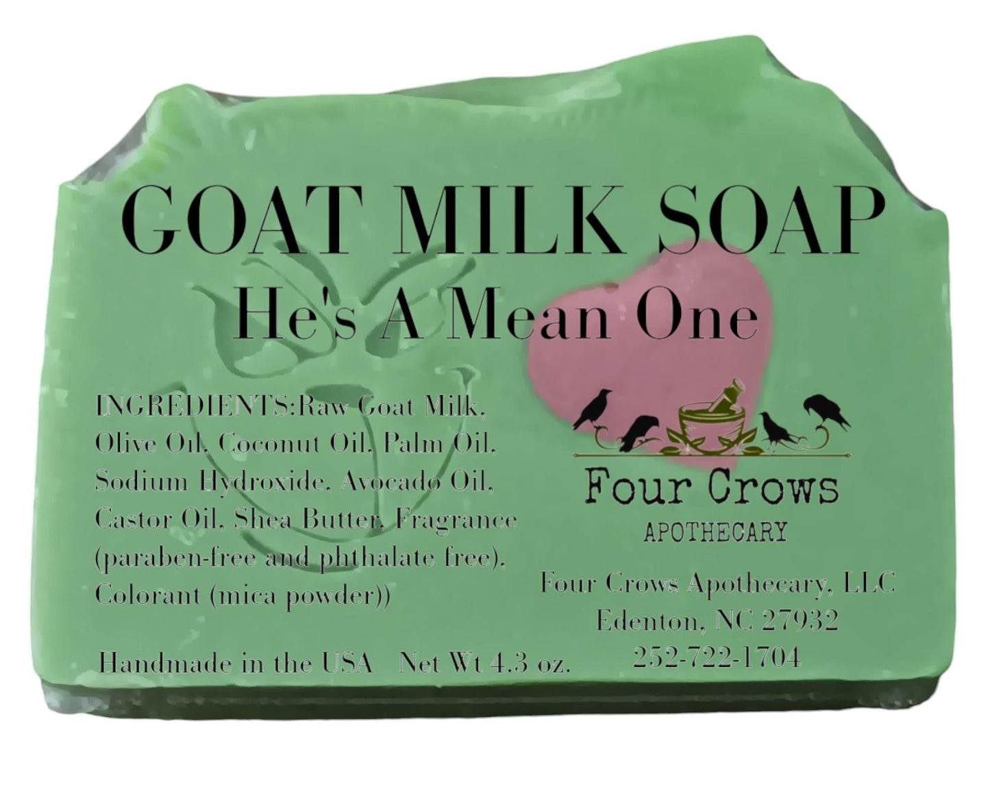 Goat Milk Soap Bar "He's A Mean One" Natural Paraben Free Moisturizing