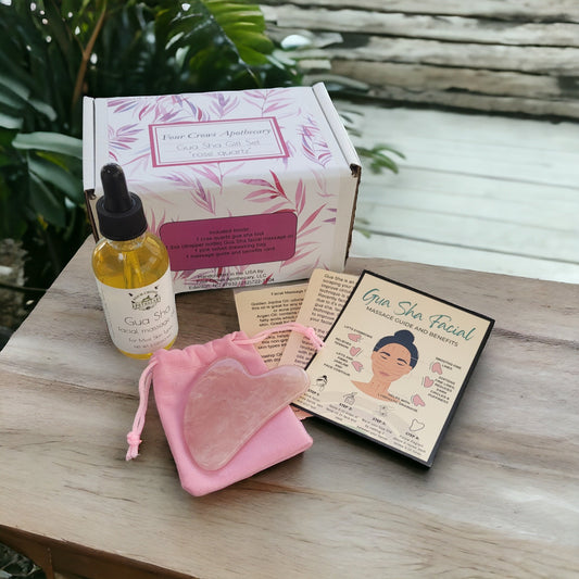 Gua Sha Gift Set~2oz. Facial Massage Oil ~Ultimate at Home Facial Massage Spa Day~ Rose Quartz or Jade