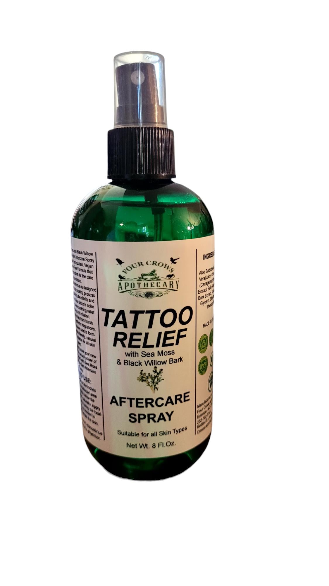 All Natural Tattoo Relief Aftercare Spray with Sea Moss and Black Willow Bark | Vegan | Paraben Free | No Harsh Chemicals | All Skin Types